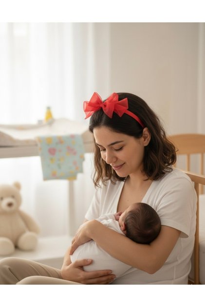 Maternity Crown - Red Organza Design with Large Bow - Maternity Accessory for Hospital Discharge