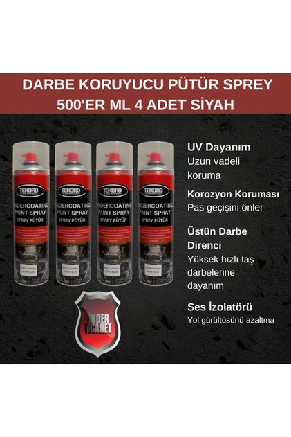 Darbe Koruyucu Pütür Sprey Siyah 500'er Ml 4 Adet Araç Altı Kaplama Ses ve Pas Önleyici