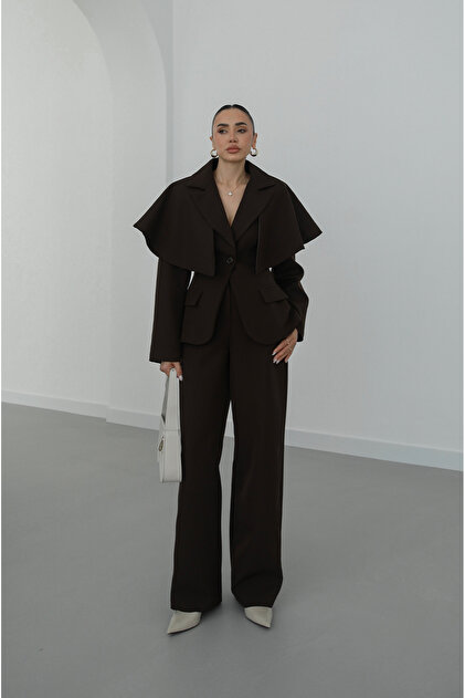 Brown Cape Jacket and Trousers Set