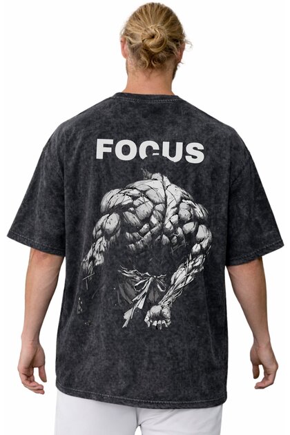 Design Focus Written Gym Bodybuilding Fitness Printed Unisex Oversized Vintage Washed T-Shirt