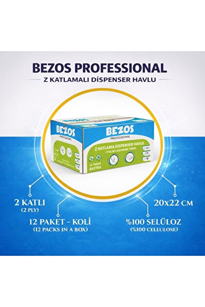Pazarcan Bezos Z Katlamalı Dispenser Havlu 2 Katlı 20X22 Cm