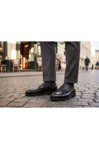 Men's Black Loafers L Loafers Genuine Leather Leather a Jurdan Sole High Heel Classic Men's Shoes