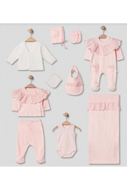 Pink Lace Collar 10 Piece Baby Girl Hospital Discharge Set
