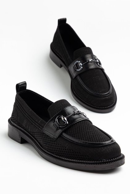 Vita Women's Black Knitwear Casual Buckled Detailed Ballet Flats