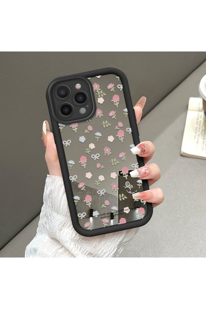iPhone 15 Pro Max Compatible Luxury, Stylish and Spacious Floral Print Silicone Mirror Phone Case