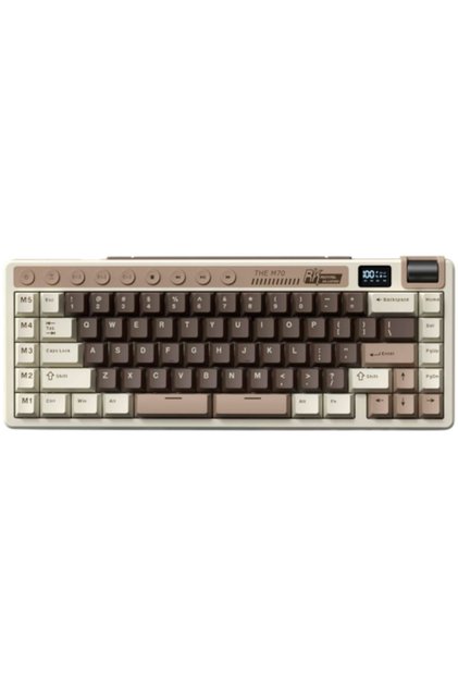 Геймърска клавиатура RK M70, бежов суич, RGB, с банели/2.4G/Bluetooth, US Layout, кремава/кафява