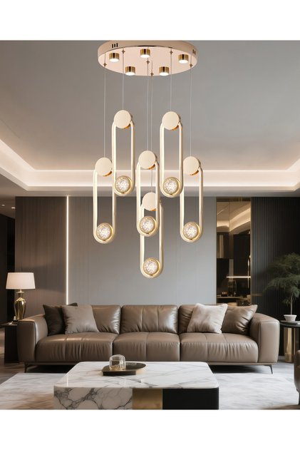 Beckett 6'Lı Kristal Top Başlıklı Gold Sarkıt Led Avize