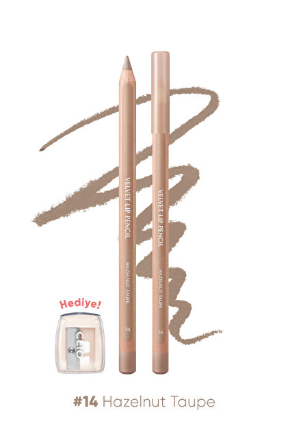 Kremsi Formüle Sahip Dudak Kalemi ve Kalemtıraş Seti Velvet Lip Pencil Set 14 Hazelnut Taupe