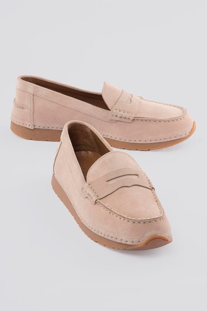Women's Genuine Suede Loafers Comfort Sole Casual Shoes Monela Beige