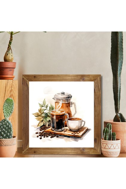 One Piece Real Wood Framed Kitchen Decor Painting Square Herbal Tea