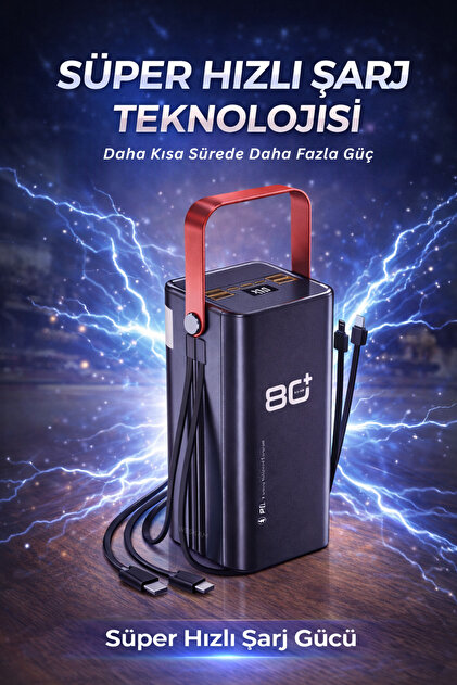 Weskam 80.000 mAh Güçlü Powerbank LED Işıklı Dijital Göstergeli PD