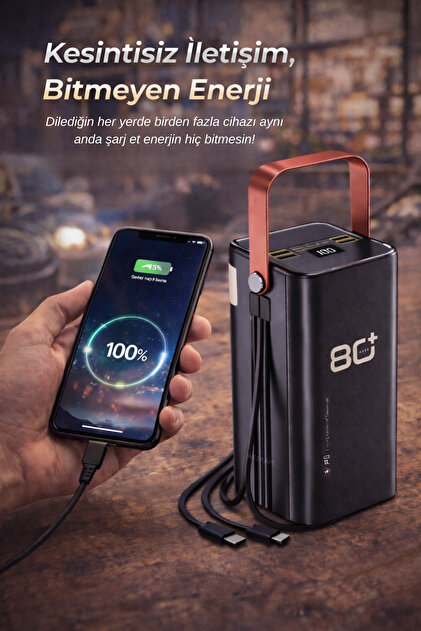 Weskam 80.000 mAh Güçlü Powerbank LED Işıklı Dijital Göstergeli PD