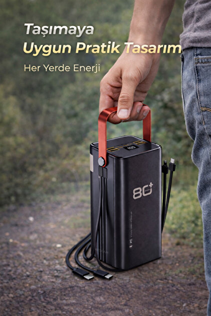 Weskam 80.000 mAh Güçlü Powerbank LED Işıklı Dijital Göstergeli PD