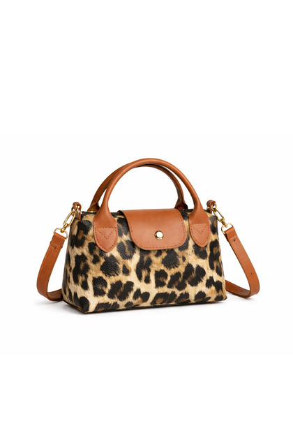 Women's Leopard Printed Li Crisscross Straps Mini Shoulder Bag