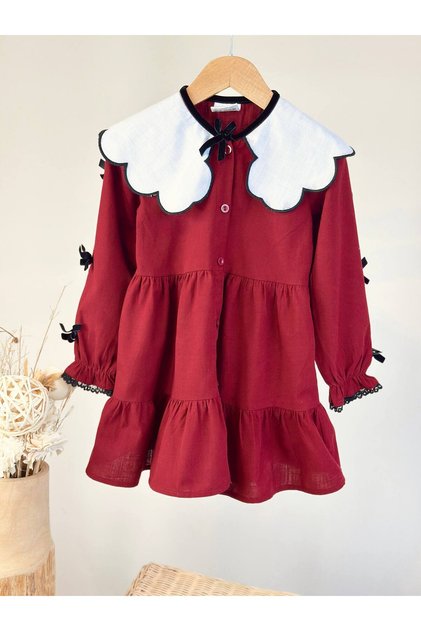 Girl's Collar Detail Bow Dress