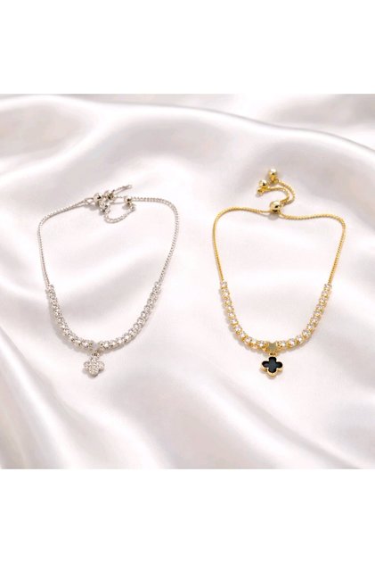 Black and Silver Clover Figure Bracelet Set