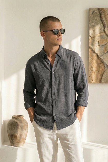Premium Men's Smoked Shirt Ls-19832