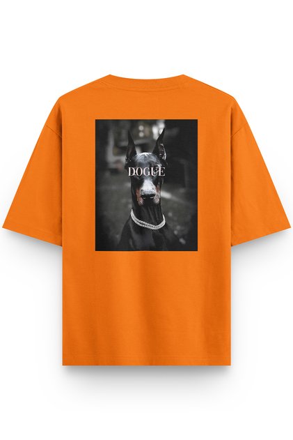 Doberman Dogue Dog Back Printed Half Oversized Orange T-Shirt 1235
