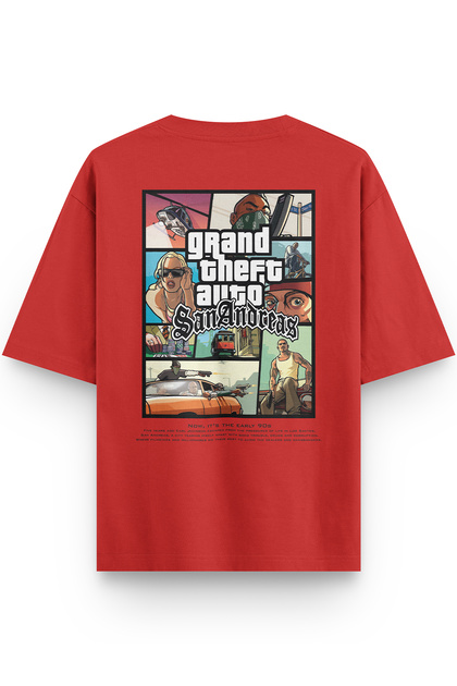 95%off⁈★美品★希少NICOLAS ANDREAS STAHLSuit Overoz Gta San Andreas Sırt Baskılı Yarı Oversize Kırmızı T-shirt