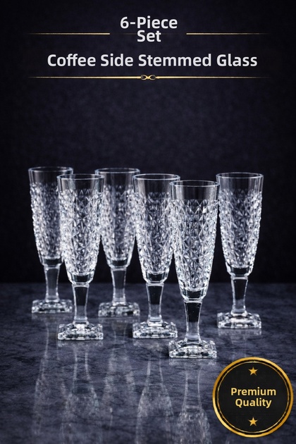 Handmade Crackle Footed Coffee Water Glass with Footed Glass Cup 6 Pieces 130ml
