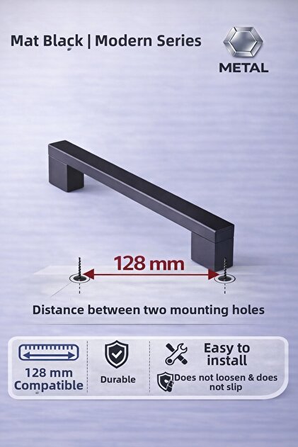 Aber 1St Class Metal Bridge Handle 128 mm (12.8 cm) Matte Black Furniture, Kitchen, Drawer, Cabinet Handle