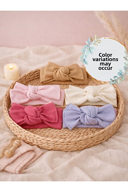 Baby Girl Rib Knit Hair Bandanas – Bow Tie-Detail 100% Cotton Cotton Pack Gift