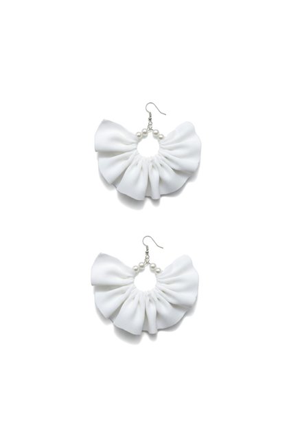Women's Silver Color Hoop Dangle Earrings – White Fabric Pearl Design