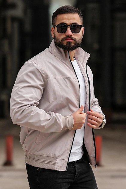 Men's Shirt Collar Spring Coat Lined Seasonal Jacket Beige