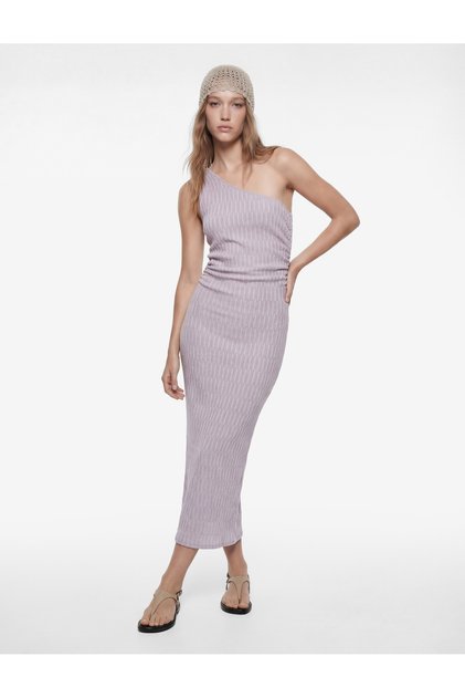 One-Shoulder Sleeveless Slim Fit Wrinkled Long Dress