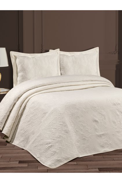 Delüx Ariana Model Yastıklı Yatak Örtüsü Takımı Krem