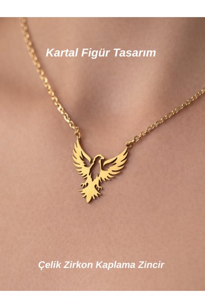 Eagle Figure Steel Figure Zircon Plated Chain Necklace Eagle Gold Pendant