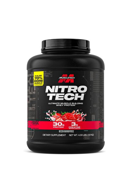 Nitro-Tech Whey Protein Powder With Creatine for Muscle Growth, Strawberry – 4lbs