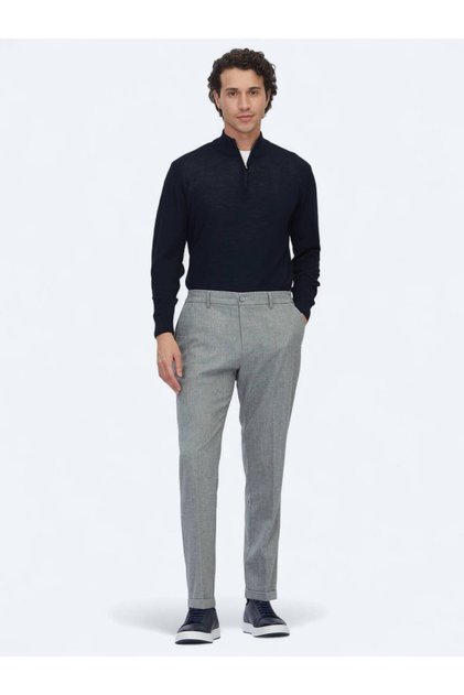 Gray Woven Jogging Fit Casual Wool Blend Trousers