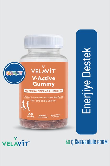 V-Active Gummy L-Karnitin,Kolin,Ginseng,Demir, Çinko ve B Vitaminleri İçeren 60 Çiğnenebilir Vitamin