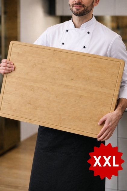 Major - Geniş Yüzeyli Doğal Bambu Kesme Tahtası Oluklu Et Sebze Doğrama Panosu Mega Boy 65 x 50 cm