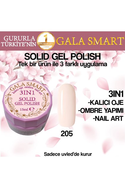 Kalıcı Oje Yeni Nesil Solid Gel Polish 3 in 1 NO:205