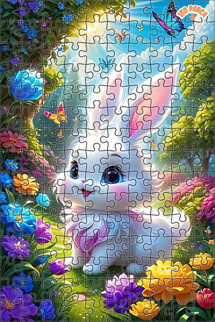Genel Markalar RENGARENK ÇİÇEKLER ARASINDA Kİ TAVŞAN Ahşap Puzzle