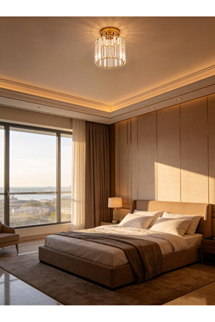 Luxury gold crystal ceiling chandelier | Elegant interior lighting for hallways, bedrooms,