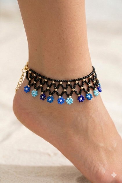 Boncuk Oya Handmade Flower Anklet