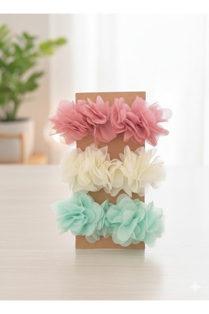 Girl's 3 Sets of 6 Pieces Clips Frida- Flower Hairpin- Dusty Rose-Cream