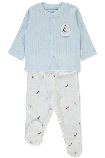Ajurlu Pajama Set with Booties, 2 Pieces (Palm in the Sea) Blue