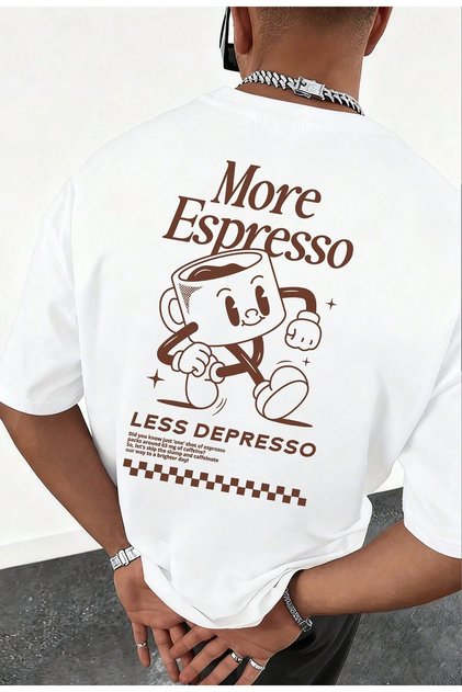 Men's Espresso Printed Oversized Comfortable Daily Use Combed Cotton T-Shirt