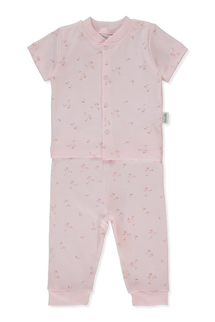 Interlock Mini Pajama Set Without Booties, 2 Pieces (Flower Garden) Pink