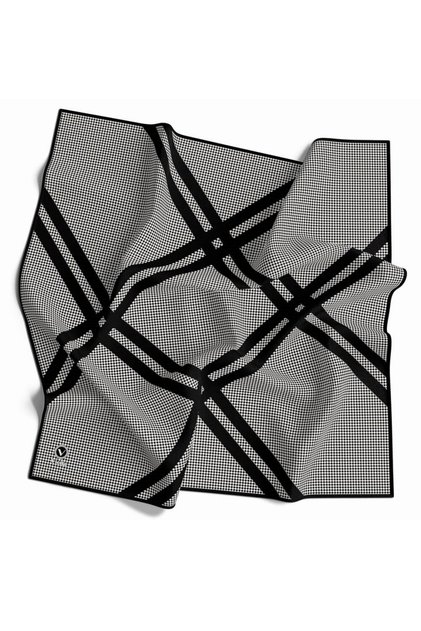 Twill Çizgili Pötikareli Çizgili Desenli Siyah Renkli 90x90 Eşarp (İpek İçermez)