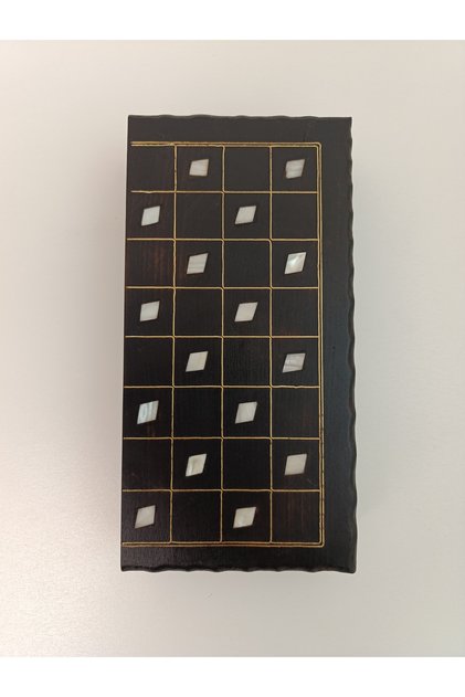 Mother-Of-Pearl Inlaid, Filigree Embroidered, Handcrafted, Midi Size Wooden Backgammon Board - Dark Color (13 X 26 cm)