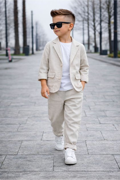 Boys' Cotton Linen Jacket and Pants 2-Piece Set - Age 3/10 - 31626