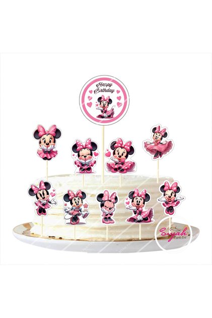 Pink Minnie Mouse Cake Decoration 10 Pcs