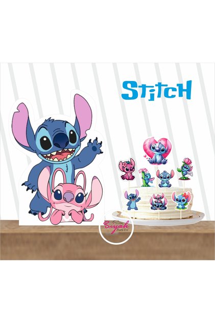 Stitch Doğum Günü Ayaklı Pano ve Pasta Süsü Seti