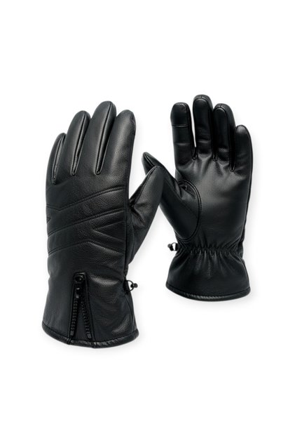 L-Xl Fur Lined Motorcycle Casual Winter Gloves - Model with Zipper and Buckle Style Detail