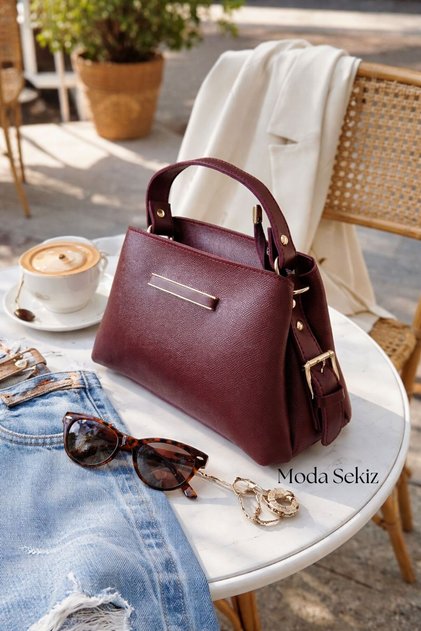 Women's Detailed Accessory Medium Three-Compartment Hand and Crisscross Strap Shoulder Bag
